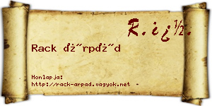 Rack Árpád névjegykártya
